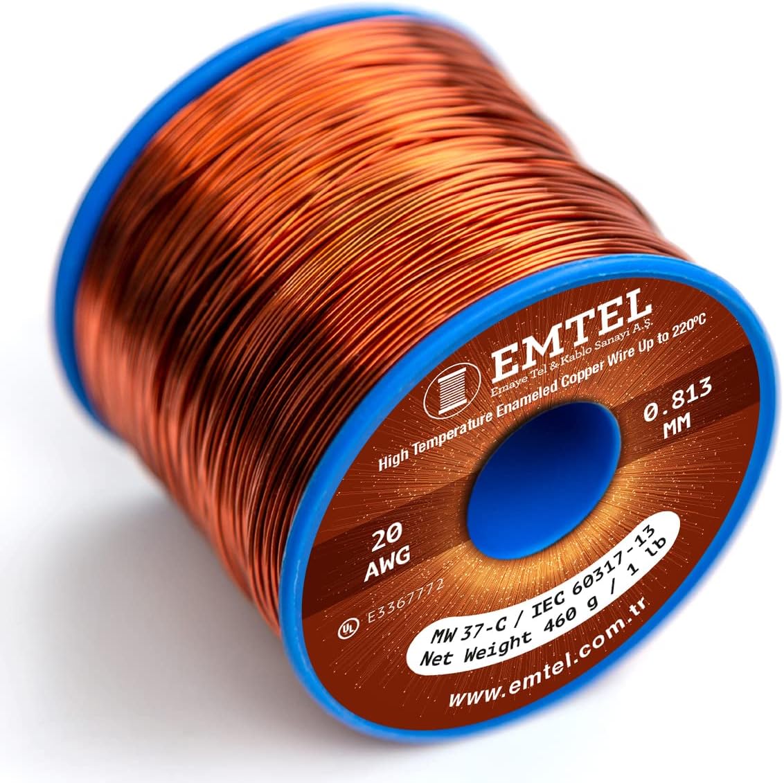 Emtel 20 AWG - 1 lb (318 feet) 99.9% Pure Copper Wire, Enameled Magnetic Wire for Motor, Transformer, Magnetic Coil, & Electroculture Gardening, Winding Magnet Wire - 220°C (428°F) Thermal Class