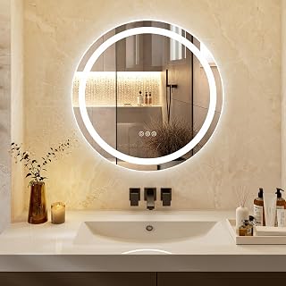 50cm rundes LED-Badezimmer Spiegel 3 Farbtemperaturen einstellbar dimmbar Antibeschlag-Lichter an der Wand montierter Schminkspiegel mit Smart-Touch-Steuerung