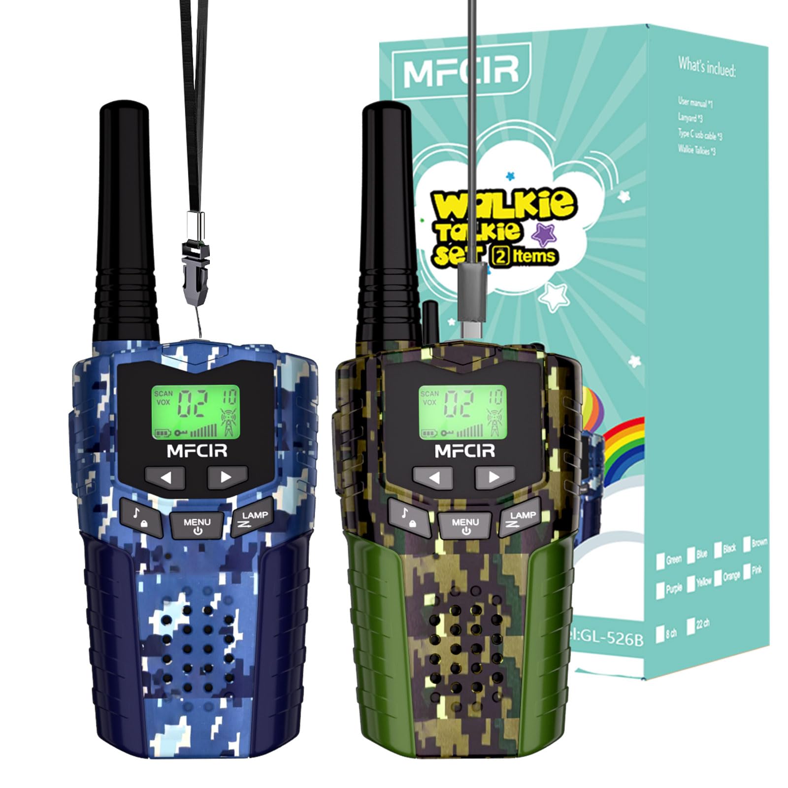 2 Pack Walkie Talkies for Kids for Boys,Camping gamesToys for 3-12 Year Old