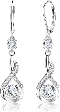Silver Dangle Earrings for Women Cubic Zirconia Hanging Drop Earrings