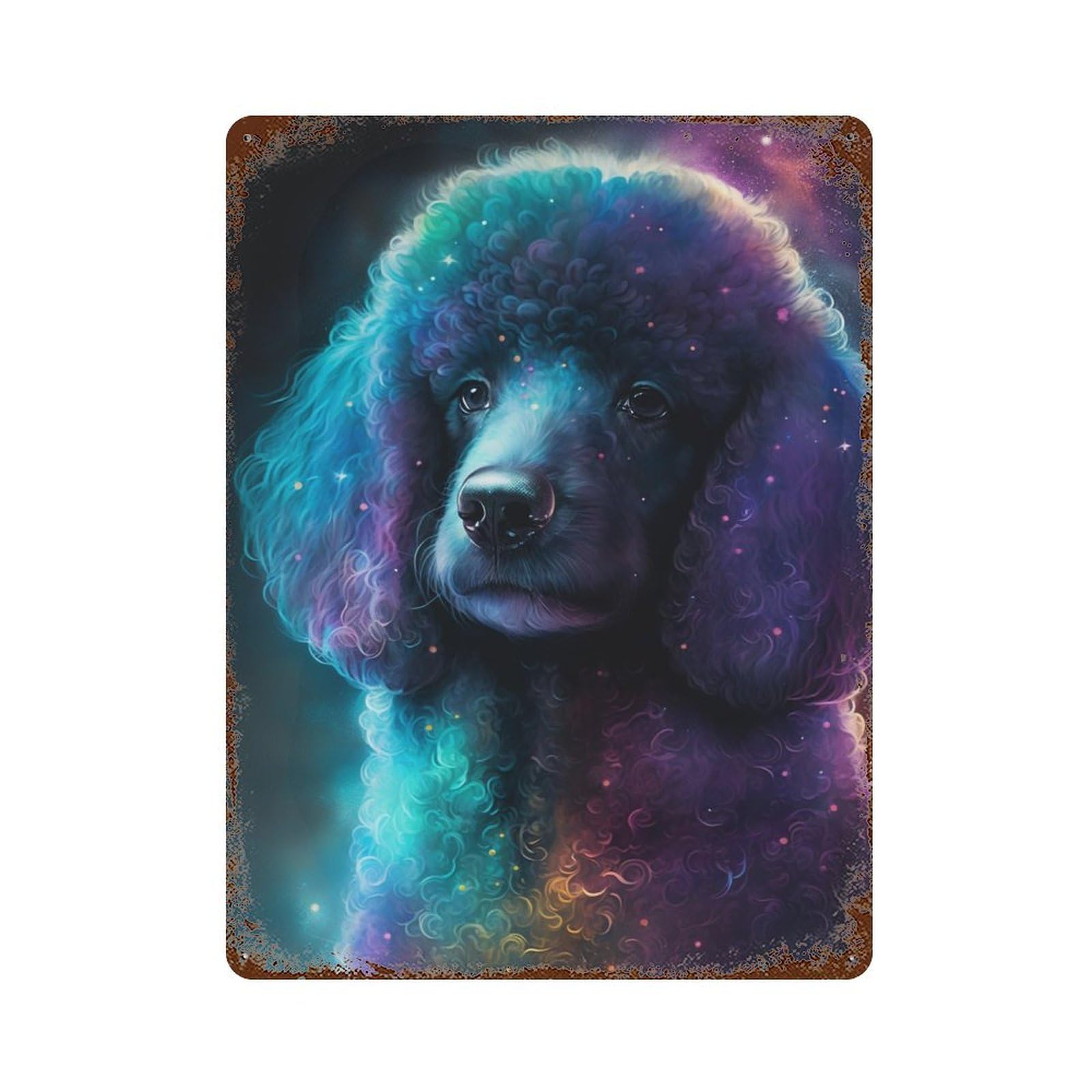 Cosmic Poodle Art Print-4 Retro Metal Sign 15.7"x11.8", Decorative Metal Wall Art for Garage, Bar And Workshop Decor