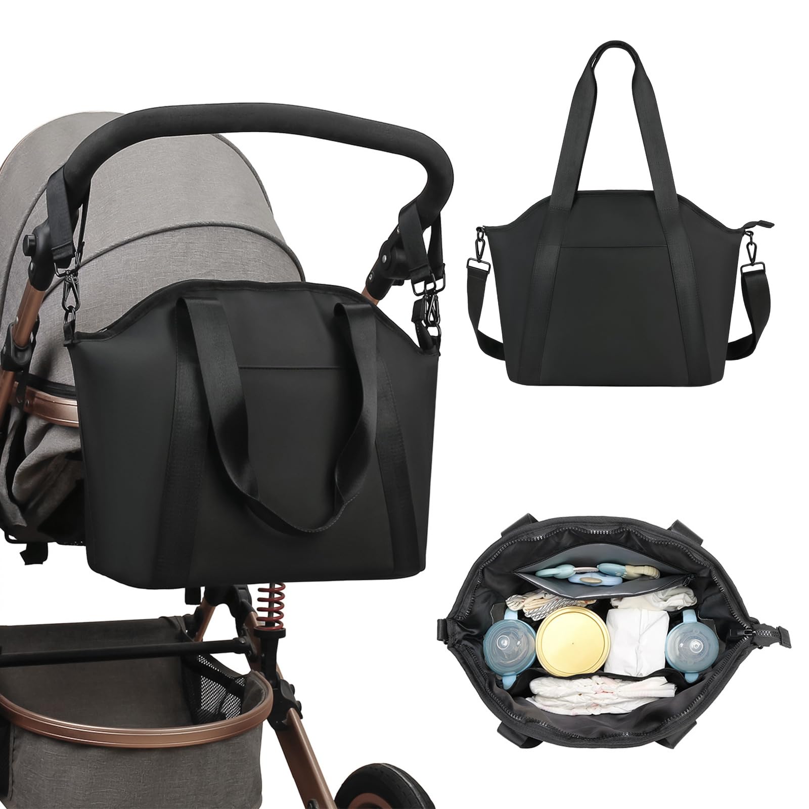Borsa per pannolini a tracolla per passeggino a tracolla con scomparti multipli a spalla di grande capacità
