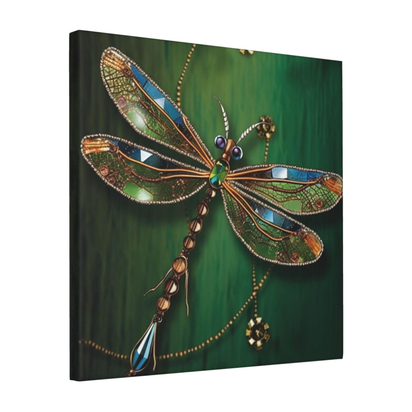 KLOPH Jewel dragonfly Canvas Wall Art for Living Room 16"x16" Modern Artwork Painting for Bathroom Hanging Canvas Prints Aesthetic Wallart for Bedroom Kitchen Office Wall Decor