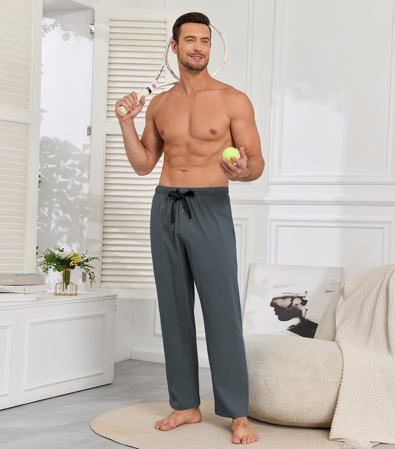 COLORFULLEAF Mens Pajama Pants Lightweight Bamboo Rayon Lounge Pants Summer Drawstring Sleep Bottoms with Pockets