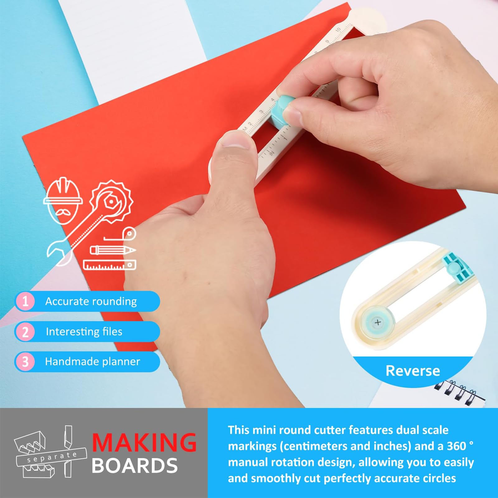 Taglierina Circolare Per Carta 360° | Regolabile 2-20 Cm | Impugnatura Trasparente | Doppia Scala | Lama Con Protezione | Per Scrapbooking E Fai-da-te