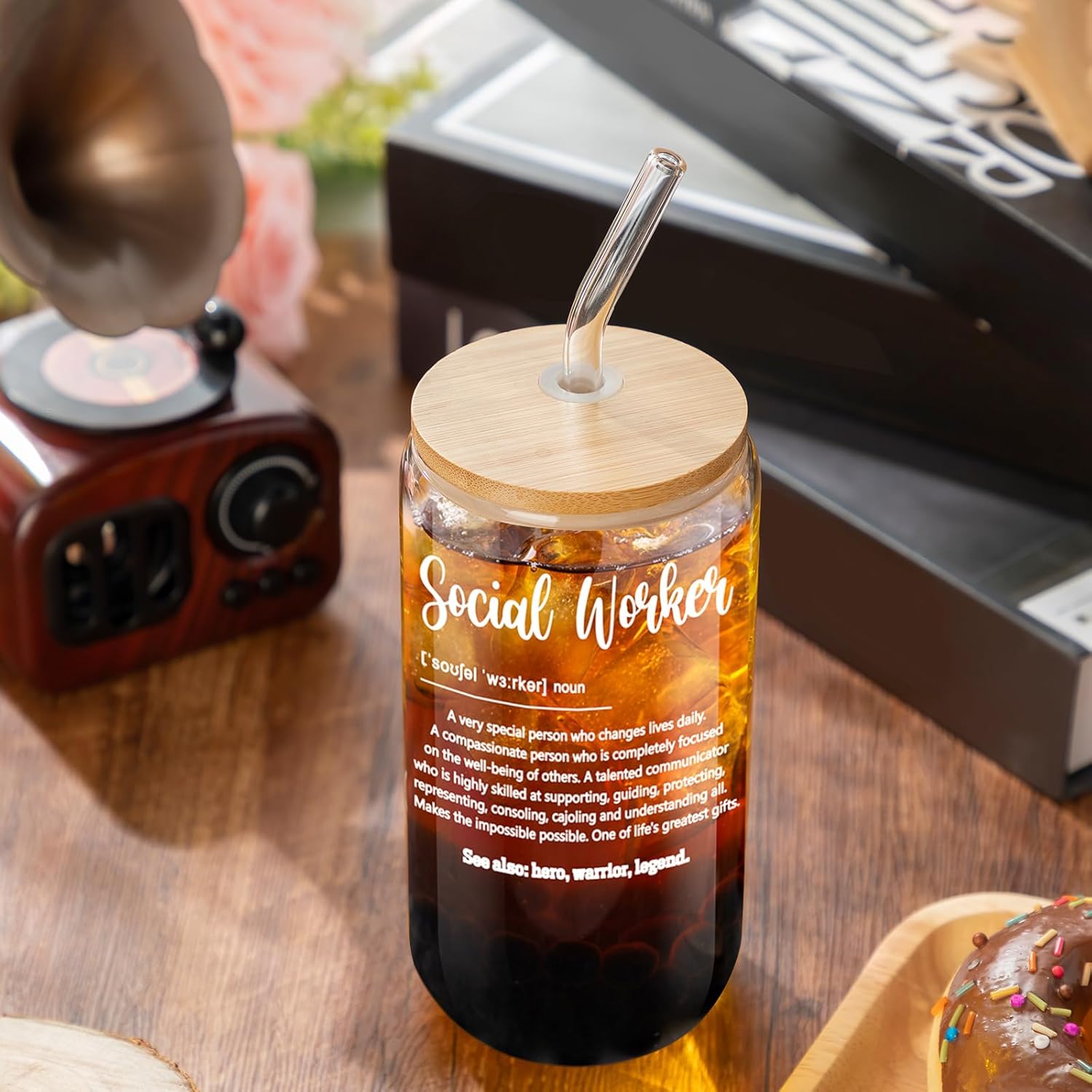 12 Set Social Worker Appreciation Gifts Bulk Employee Appreciation Cups for Team Staff Coworker Thank You Gifts Glass Cups 16 oz Can Shaped Beer Glass with Lids Straws(Classic) - Image 7