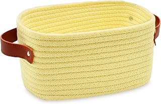 ABenkle Small Storage Basket, Mini Baskets with Handle, Cute Cotton Woven Baskets for Shelves, Boho Decorative Toy Storage Bin for Nursery, Spa, Empty Gift Basket - XS, Yellow