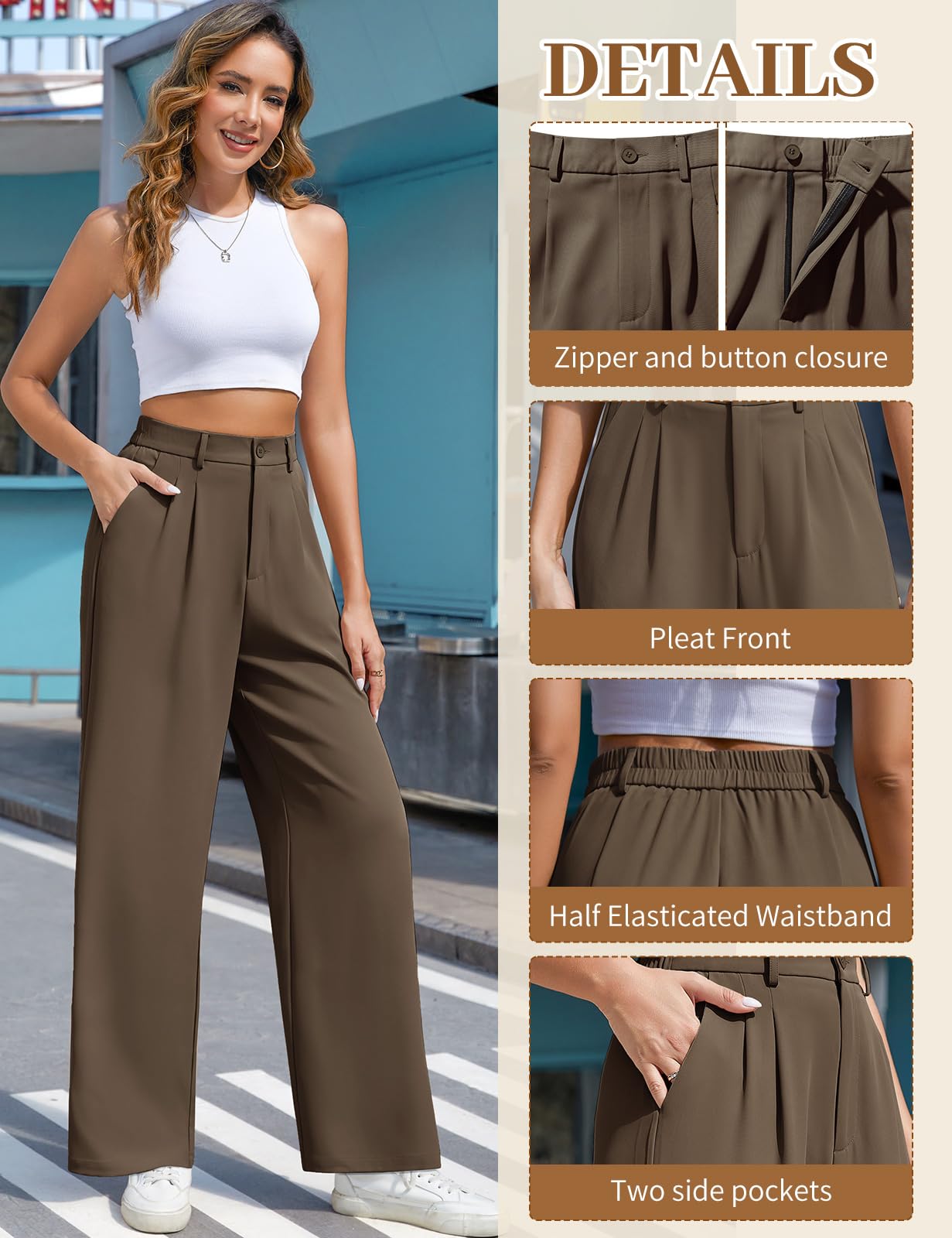 CMTOP Pantaloni Donna Eleganti Pantaloni Leggeri Donna Estivi Vita Alta Pantaloni Lunghi Casual Gamba Dritta Palazzo Tinta Unita Morbidi Pantaloni Larghi Comodi Pantalone con Tasche