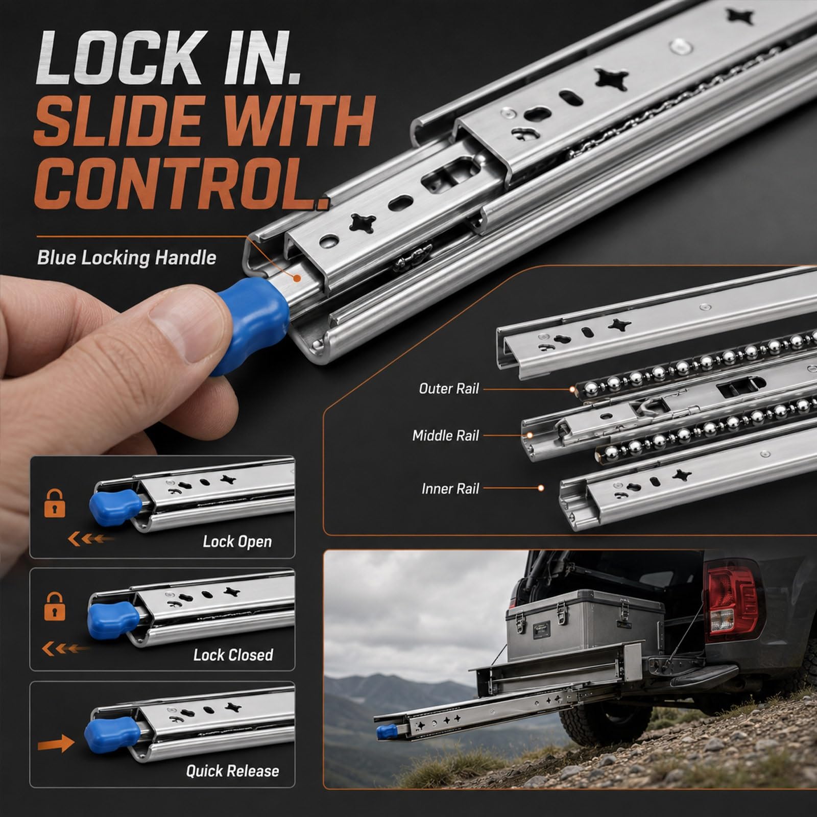 Guide Cassetto Pesanti 500 lbs 72 pollici con Blocco