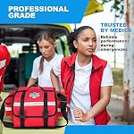PRIMACARE Sac de trauma réfléchissant entièrement stocké - 17" x 9" x 7" Trousse de fournitures médicales d'urgence pour les premiers soins, professionnel EMT EMS Sac à épaule avec poches latérales zippées et compartiments (rouge)