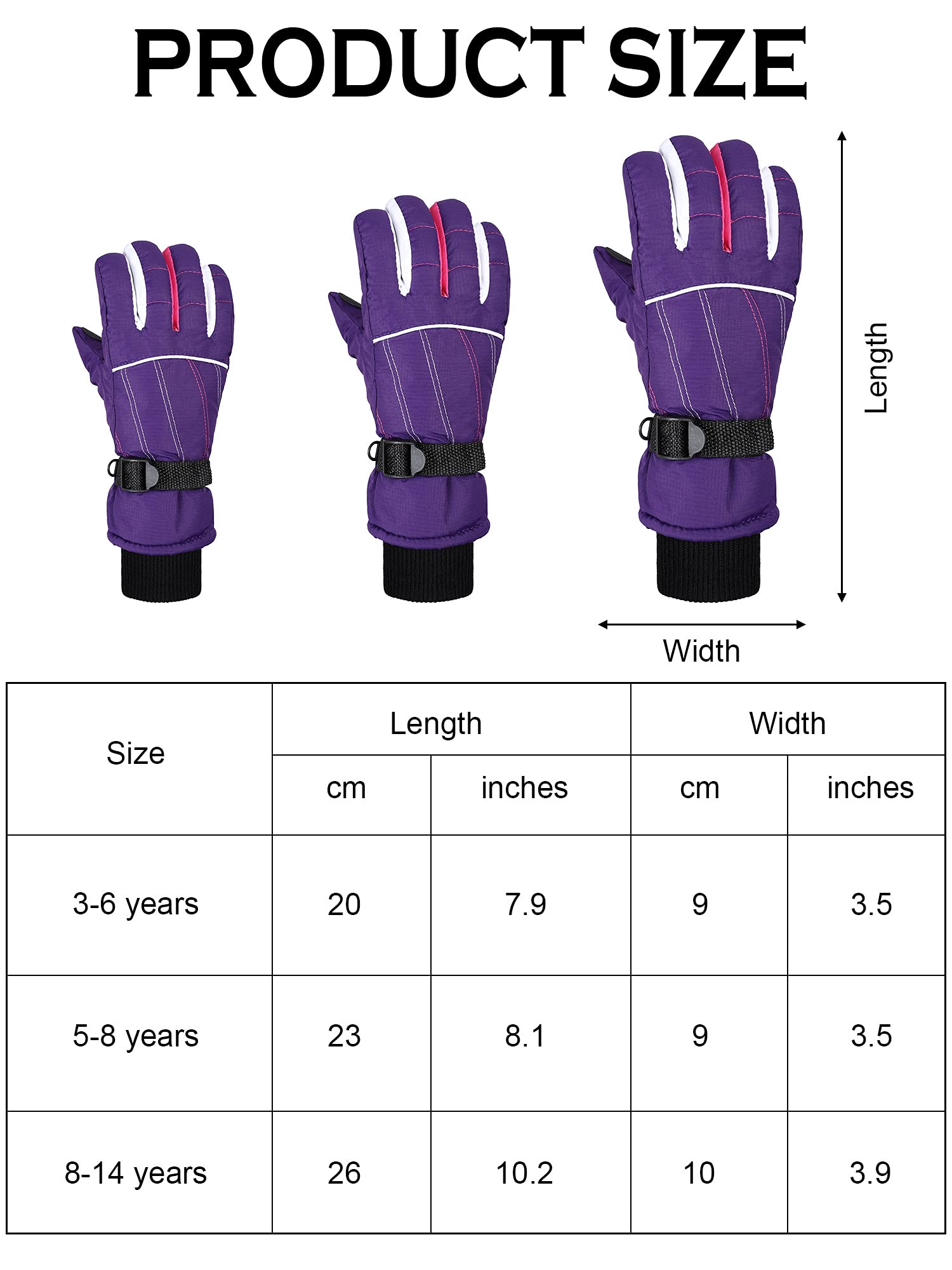 Geyoga 2 Paires Gants de Ski pour Enfant Mitaines Coupe-Vent Gants Hiver Imperméables pour Garçon Fille