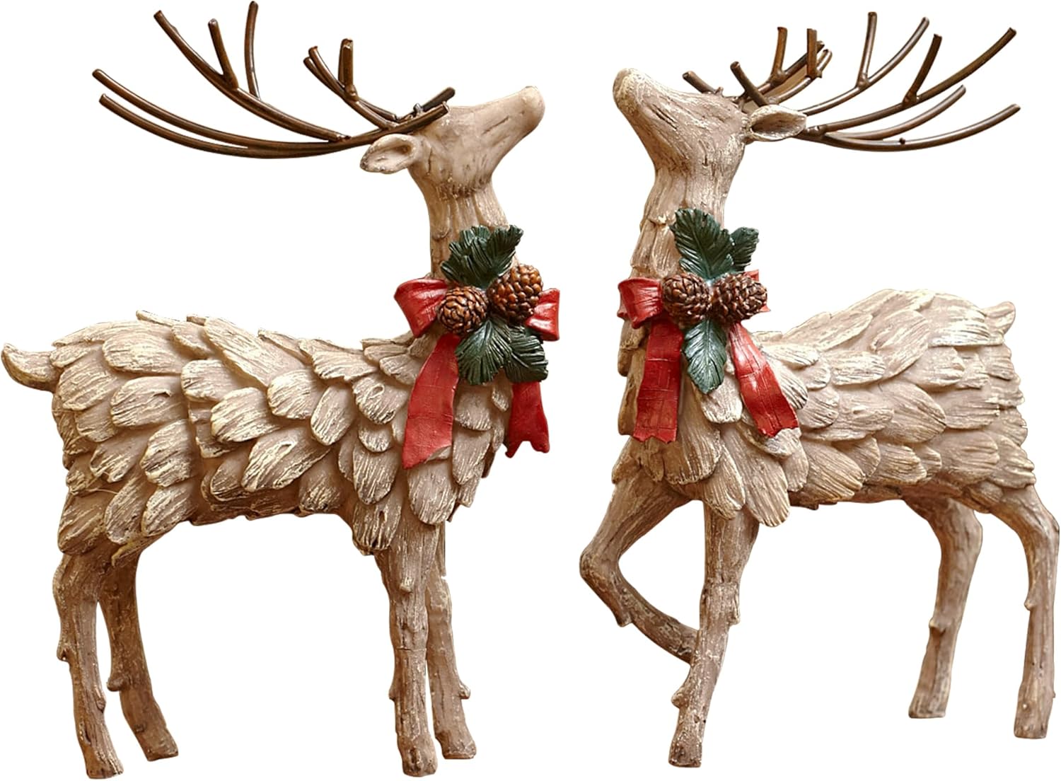 Topadorn Christmas Reindeer Figurine Statuette Tabletop Sculpture Couple Decoration, Resin Figurine Deer Gift Decor for Home & Bar & Office, Set of 2, 9''H