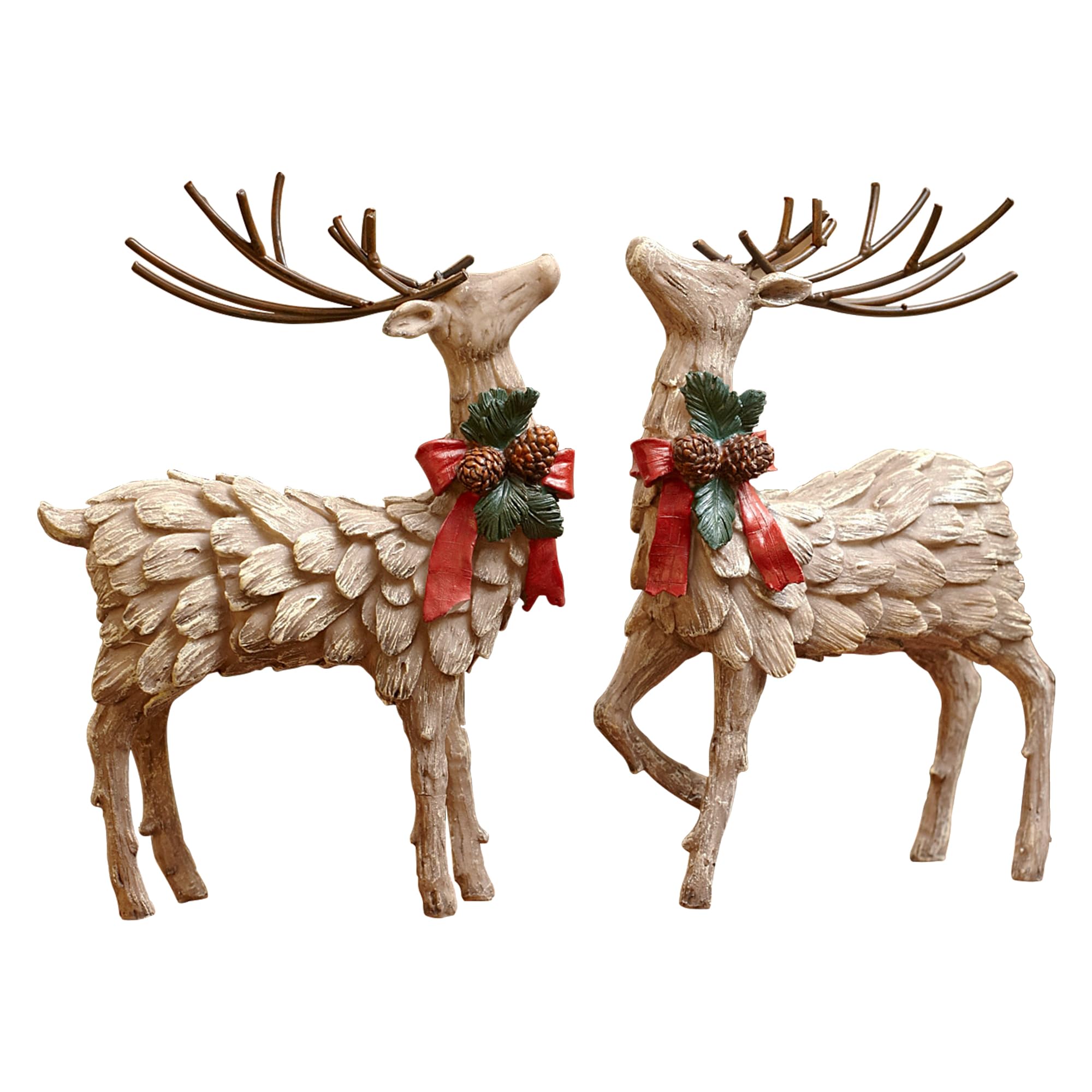 Cerf de Noël en résine pour créer une ambiance chaleureuse au coin du feu (Lot de 2)
