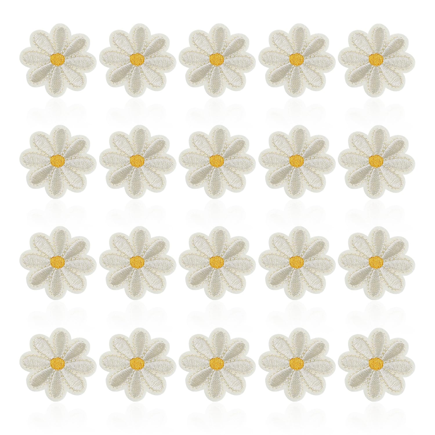 Écussons Thermocollants Marguerite - Lot De 20, 4x4 Cm Blanc - Pour Vêtements, Chapeaux, DIY