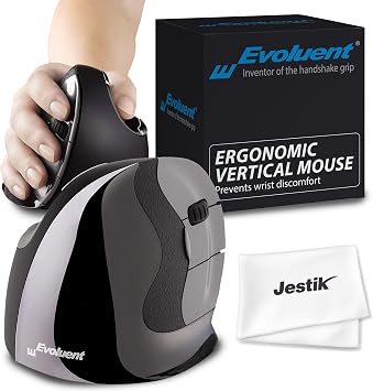 Evoluent Mouse VMDS - VerticalMouse D, Right Hand Ergonomic Design, Evoluent Vertical Mouse D Small with Wired USB Connection for Laptop and PC, Plus Jestik Microfiber Cloth