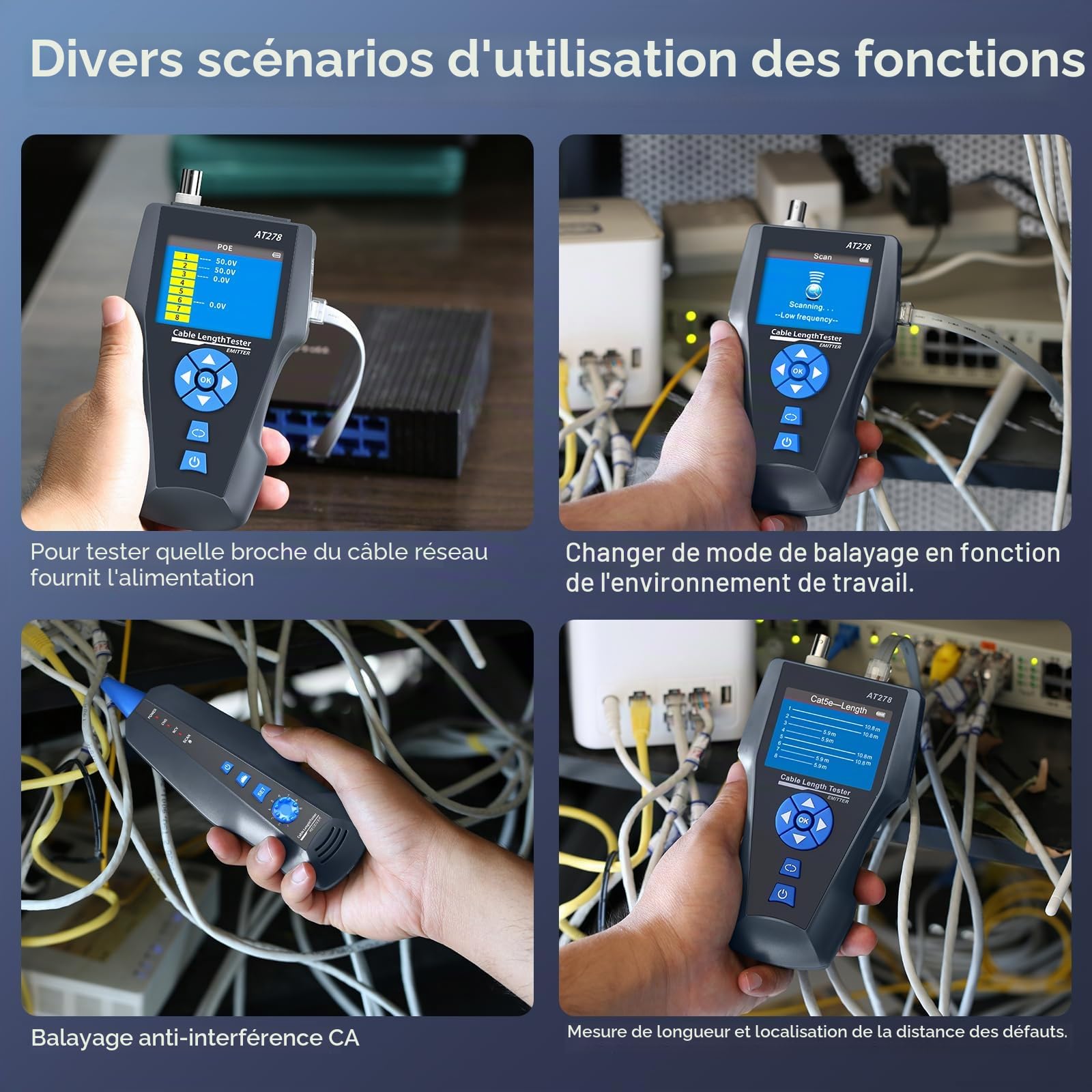 Testeur de câble réseau, NF-8601S TDR multifonction LCD Longueur de ligne Testeurs de point d'arrêt Testeurs RJ45/RJ11/BNC