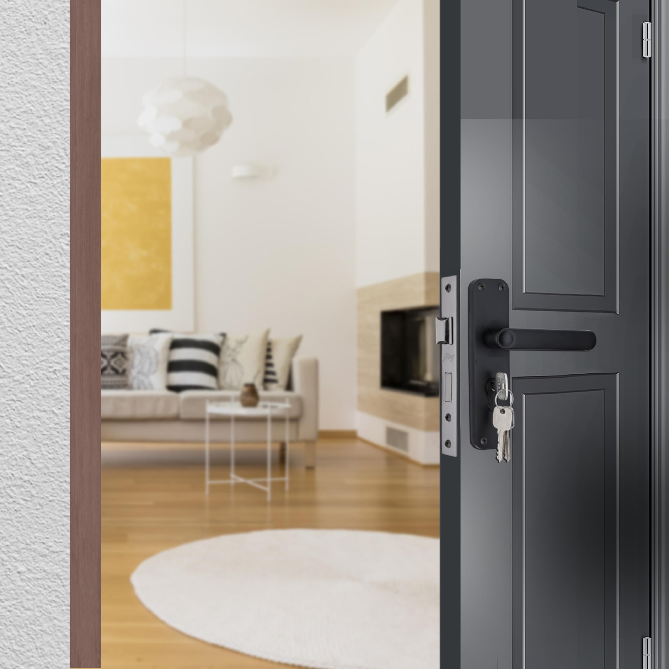 Godrej Mortise Lock | BM 09 Handle Lock Set | 200 mm Lockbody | Europrofile Cylinder 60mm Knob from Inside | for Home & Office | Matte Black Finish | 3Keys | Double-Throw Deadbolt | 1 Year Warranty — Amazon image 2