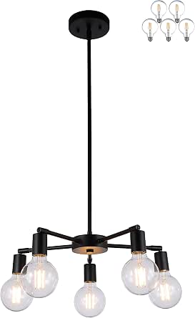 XiNBEI Black Adjustable Hanging Pendant Light - Modern Farmhouse Lantern For Kitchen Island, Dining Room, Hallway - Clear Glass, Matte Black, E26 Socket