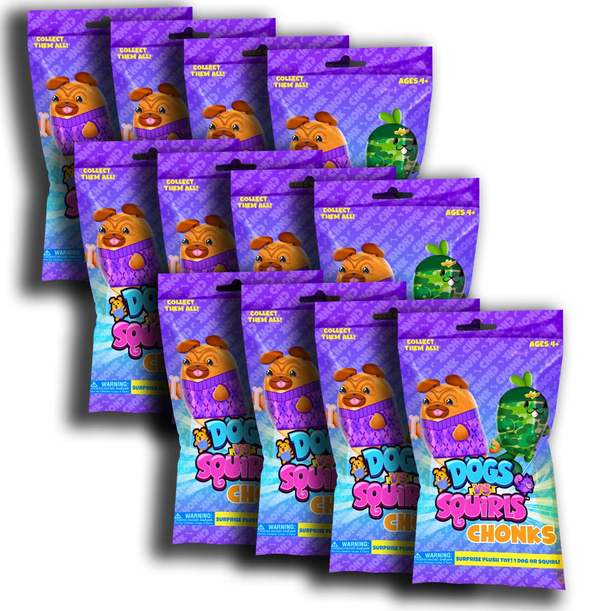 Dogs vs Squirls - Mystery Bag - 12-Pack - Chonks - Amazon Exclusive Super-Soft Bean-Filled Plushies Collect These