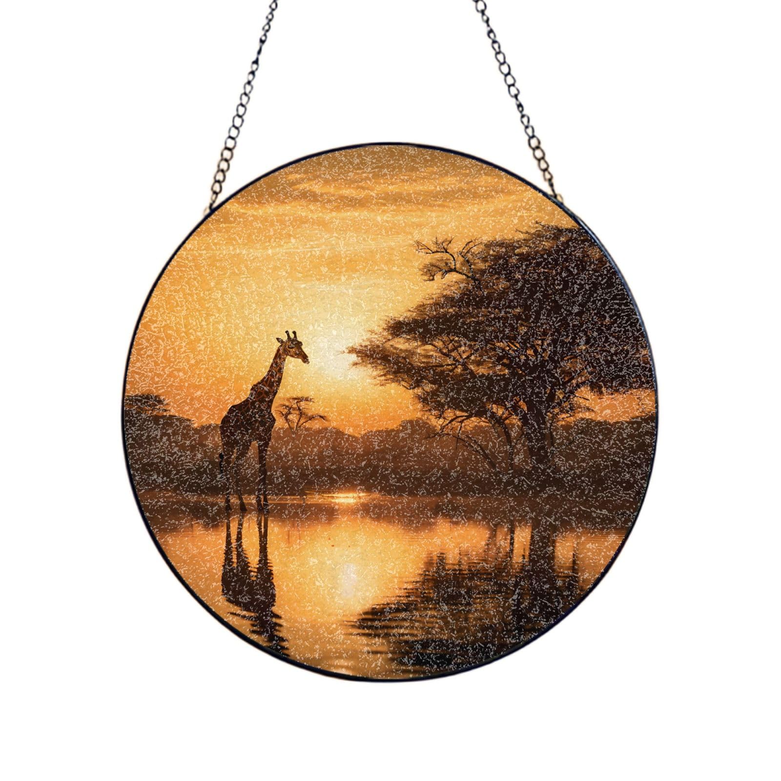 Phayah Deer Print Stained Glass Window Hanging Sun Catchers Decoration Mother'S Day Birthday Gifts For Home Garden Porch 10in（25cm）