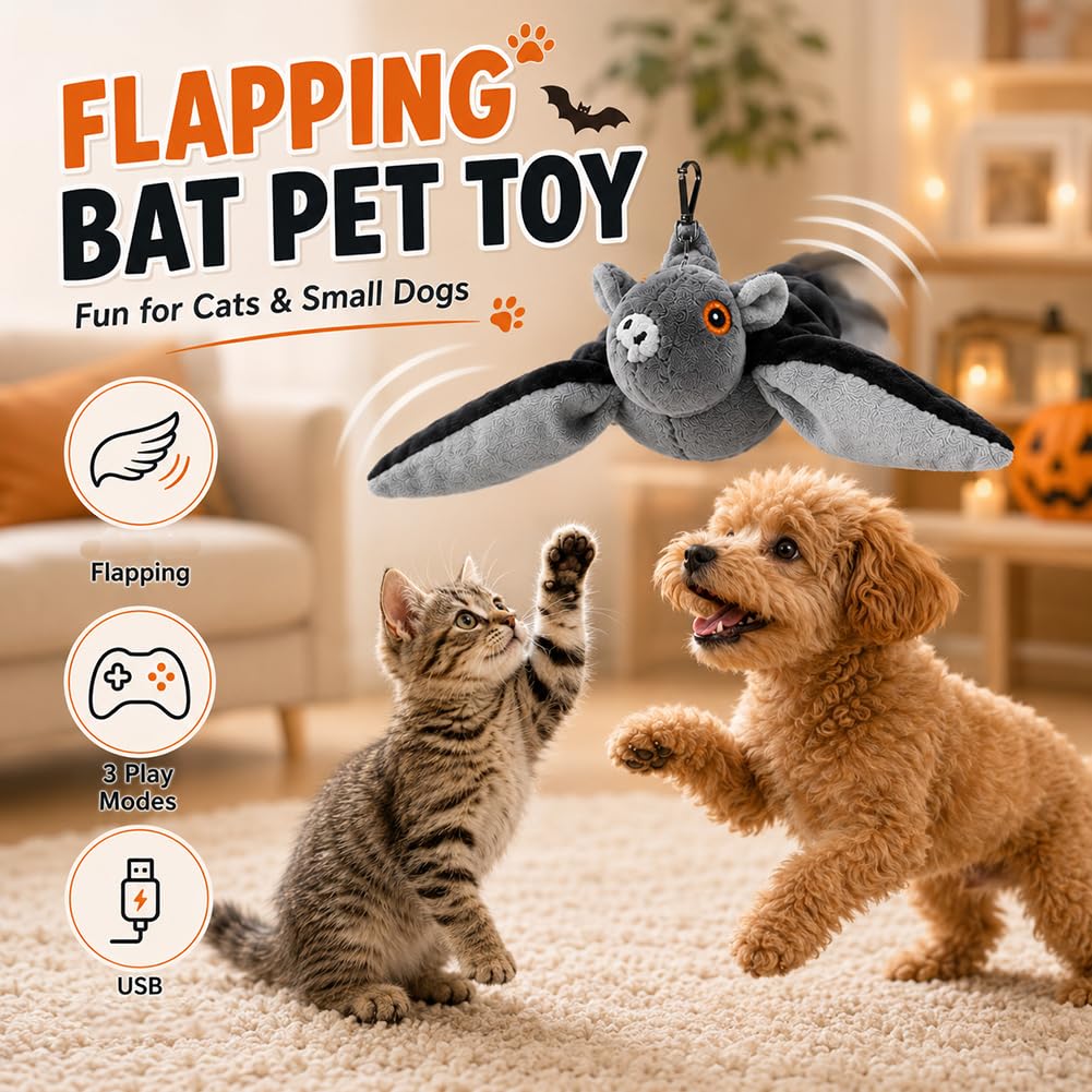 Generico Flapping Bat Dog Toy for Large Dogs，2pcs | Flying Bat Toy, Hanging & Ground Play Flying Dog Toy with Flapping Wings for Chase & Boredom Relief