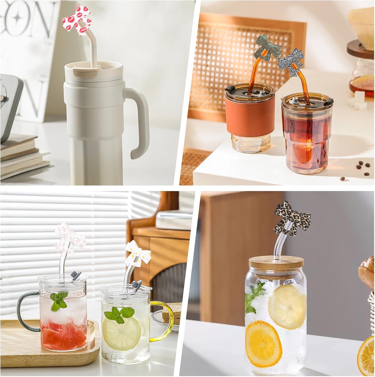 6 Pack Printed Bow Straw Toppers, Silicone 10mm/0.4In Reusable Dust-Proof Straw Cover Caps for Stanley Cup 30&40oz, Tumblers Accessories Gift (6 Colors) - Image 7