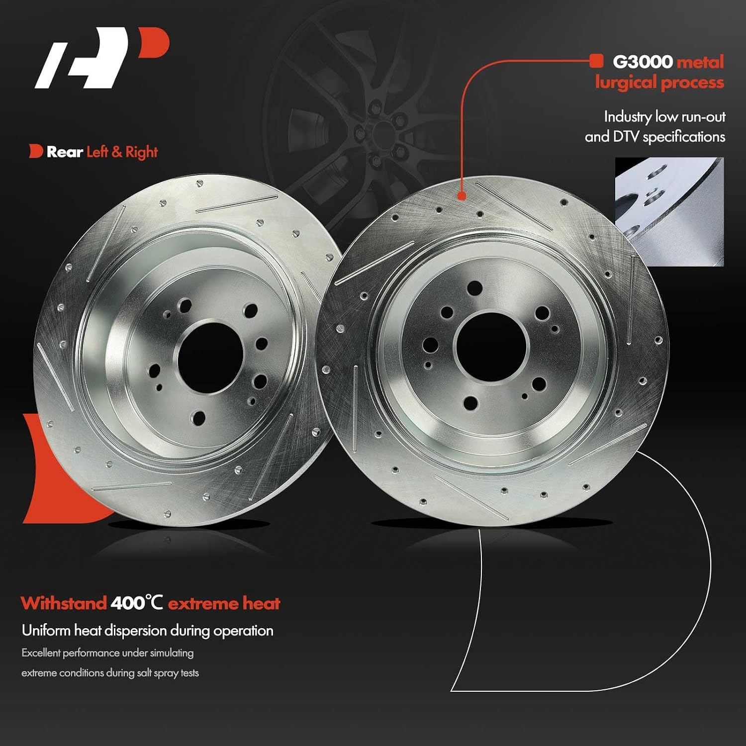 A-Premium 12.98 inch (329.8mm) Rear Drilled and Slotted Disc Brake Rotors Compatible with Select Honda Models - Pilot 2016-2022, Ridgeline 2017-2023, Passport 2019-2022, 3.5L, 2-PC Set