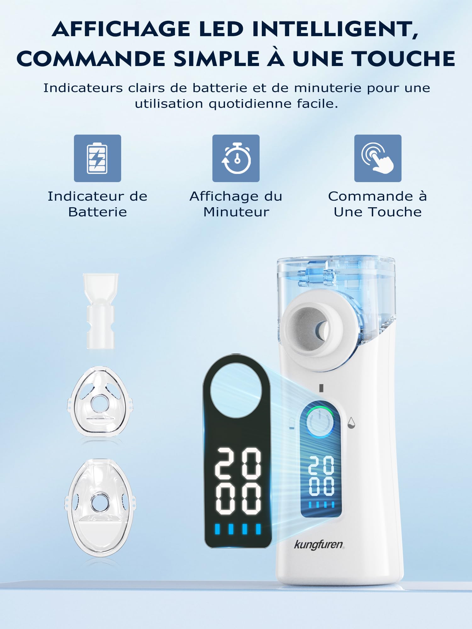 Nebuliseur Aerosol Portable à Nebulisateur Medical:Nébuliseur Portable Avec Nettoyage Automatique Et Écran LED - Avec Masques Pour Adultes Et Enfants - Silencieux Et Rechargeable Pour Maison Et Voyage