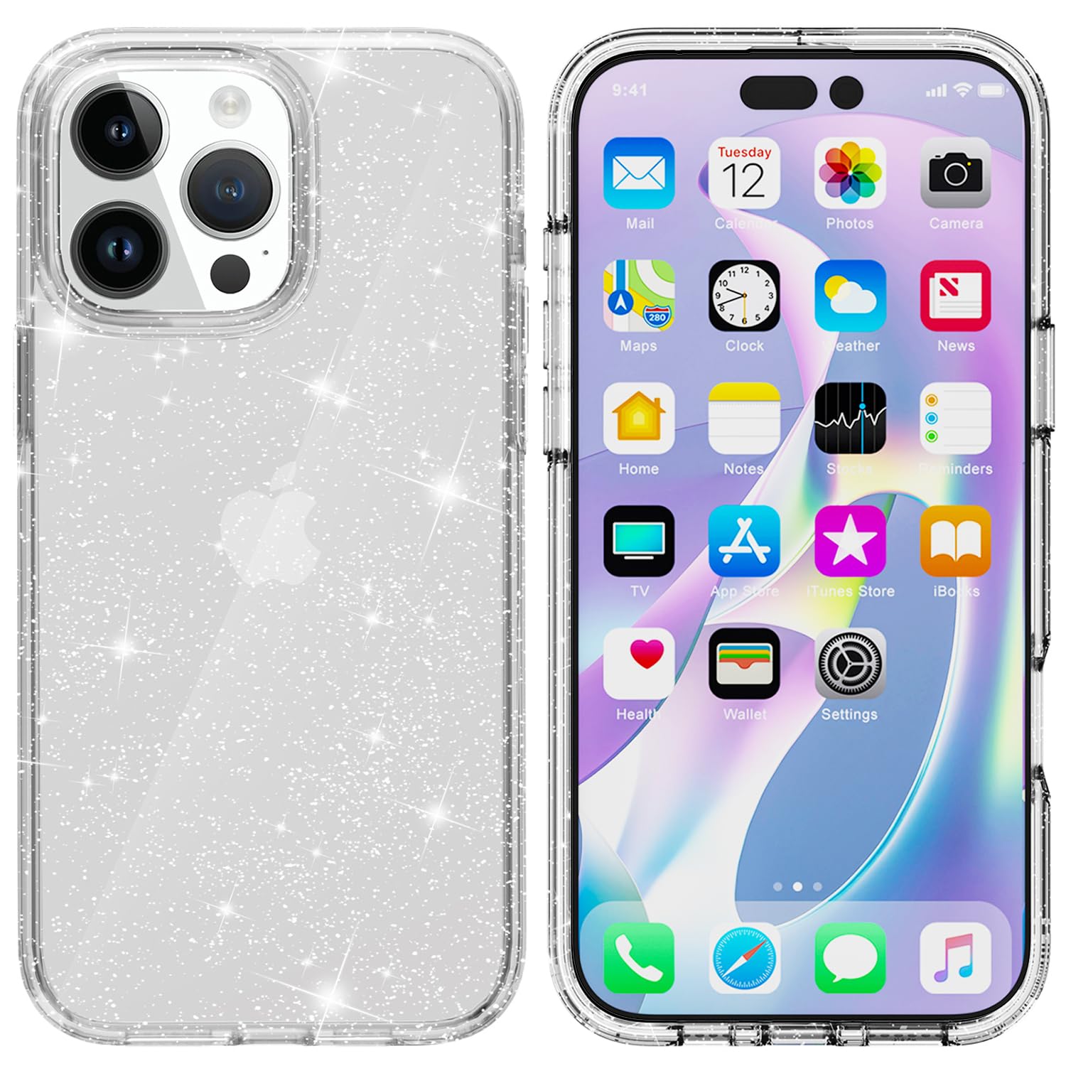 Photo 1 of TENOC Phone Case Compatible with iPhone 16 Pro, Glitter Case Clear Sparkling Protective Bumper Cute Cover for Girls Women