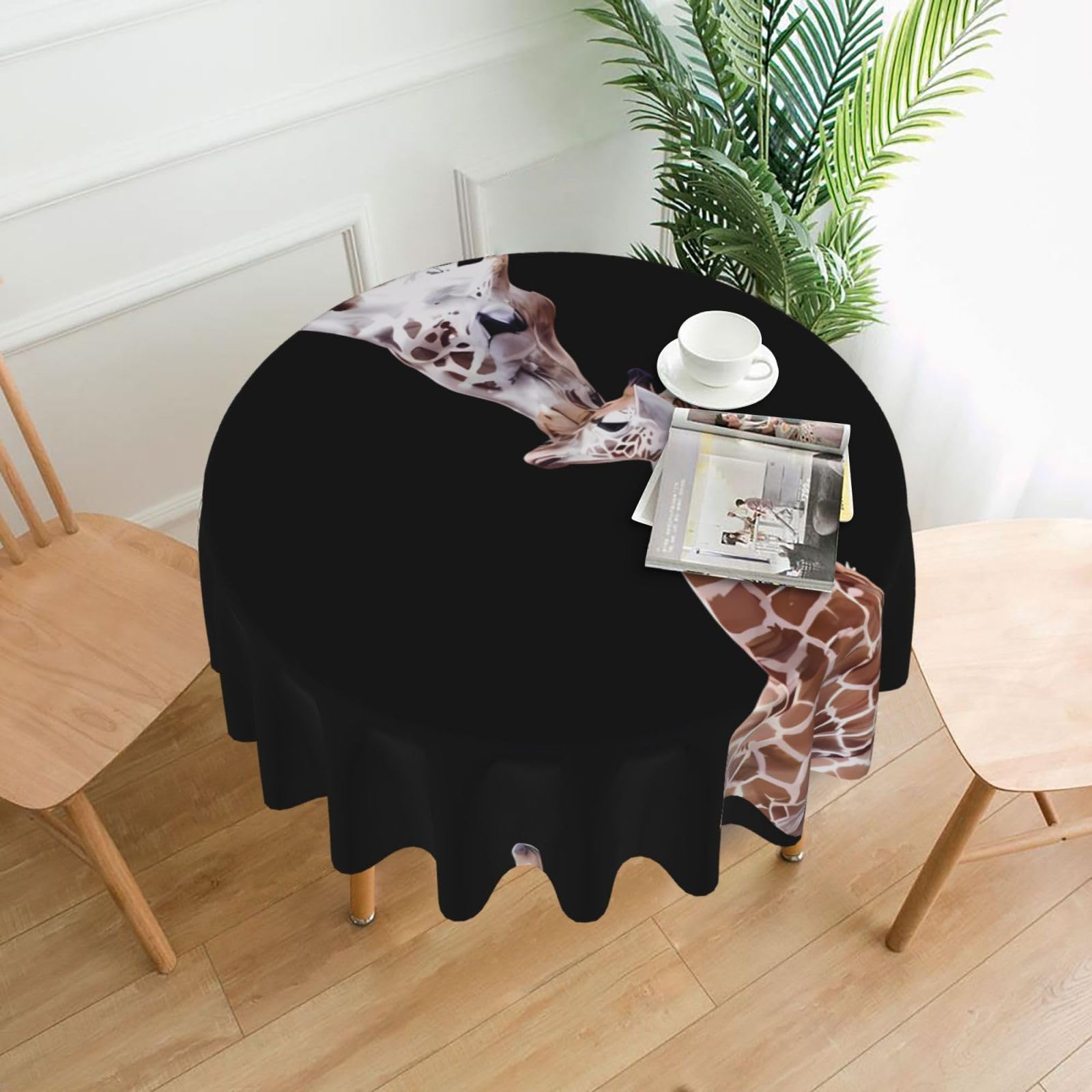 WHJSHOP Mother Baby Giraffe Prints Round Decorative Throw – 60in Stylish Table Cover for Dining, Parties & Outdoor Events