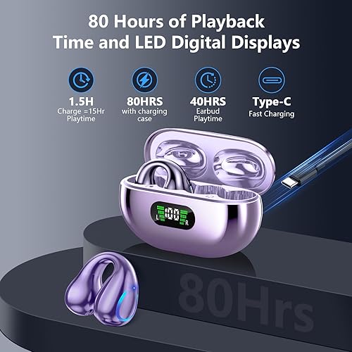 Miniatura 2 de Auriculares ultra abiertos Bluetooth 5.3 inalámbricos con clip con pantalla digital, estuche de carga de 60 horas de reproducción, auriculares