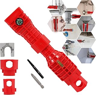 YBQSPLY Basin Wrench,24 in 1 Faucet and Sink Installer Multi Tool,Multi-Purpose Plumbing Wrench Faucet Wrench Sink Wrench Plumbers Wrench for Pipe and Tub Drain Removal Nut Wrench (Red 24 in 1)