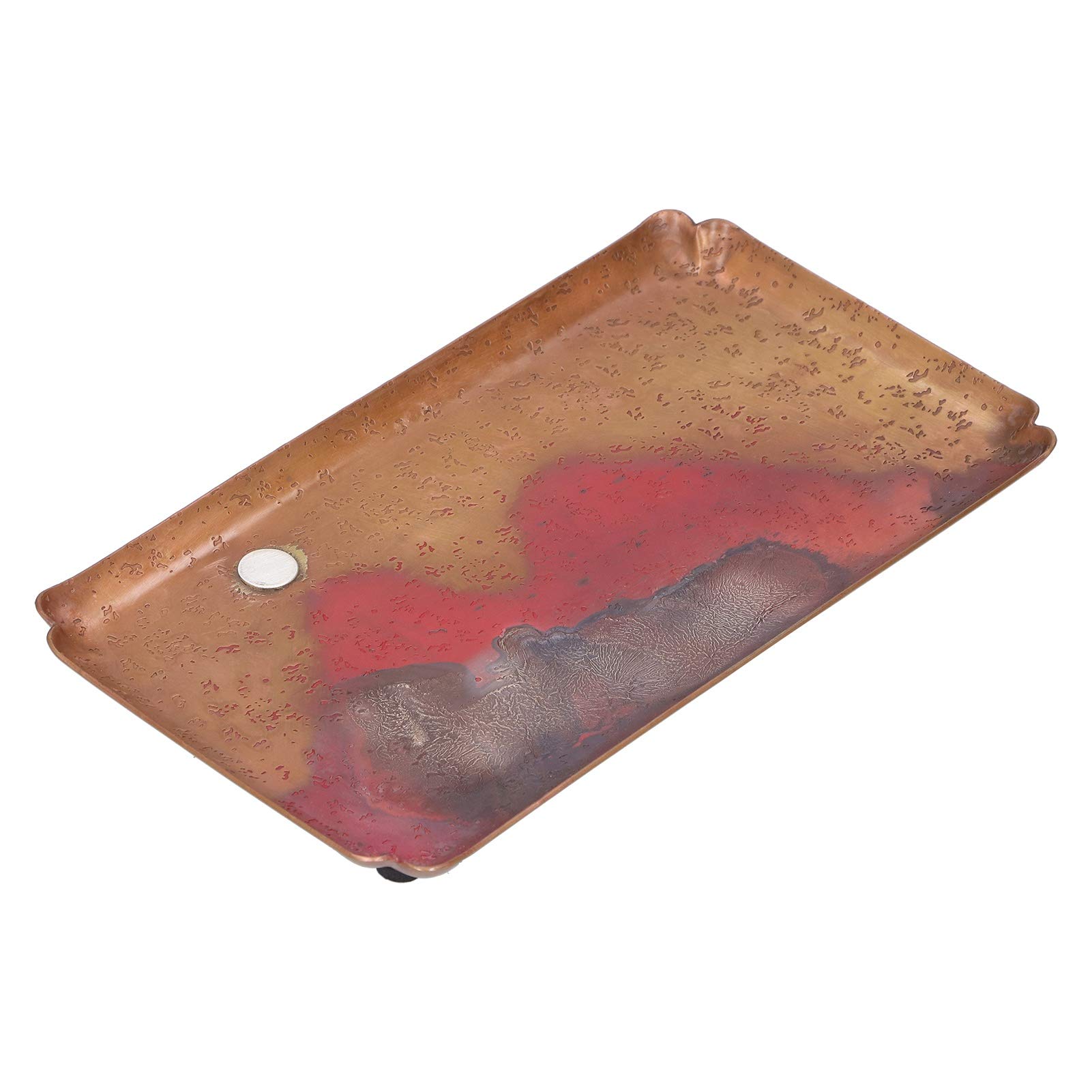 Omabeta Rotes Kupfer-Teetablett, Elegantes Design, Servierplatte für Teezeremonien, Haushalts- und Küchenzubehör, Ca.14x24cm