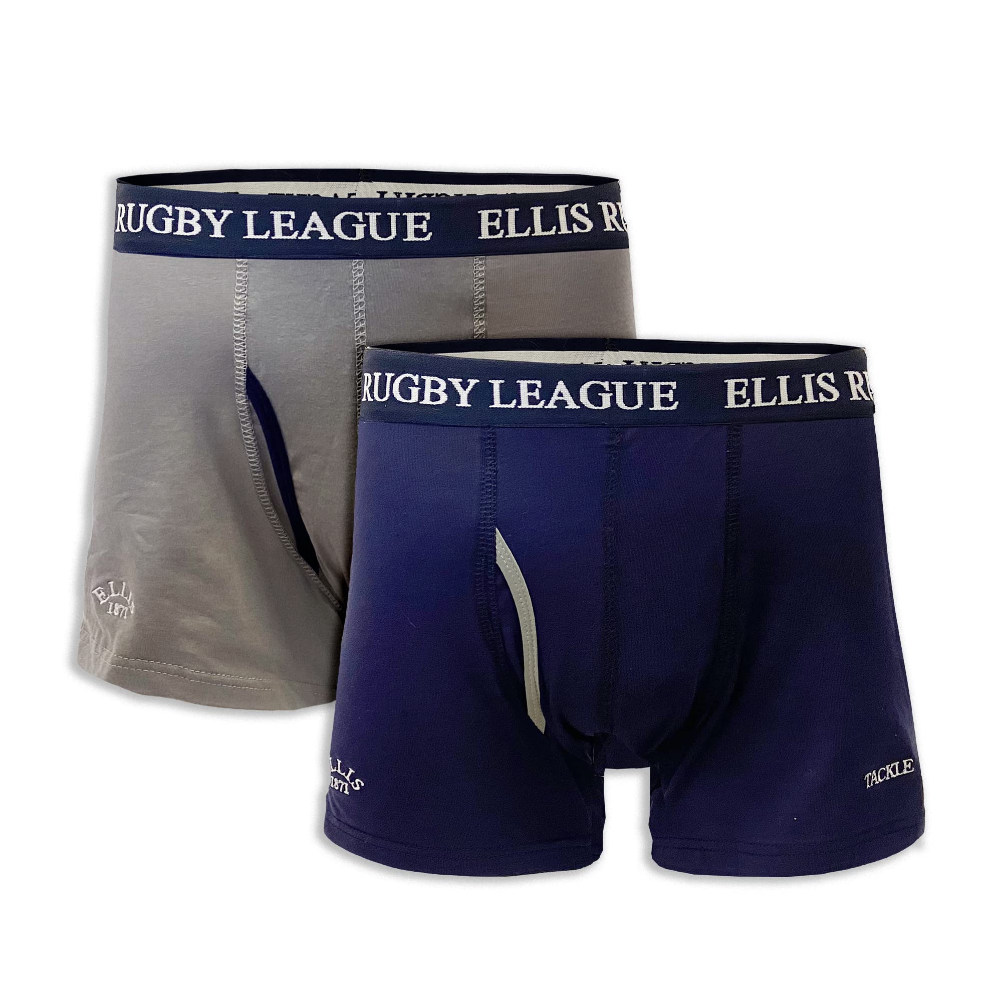 Ellis 1871 Rugby Men's Navy Grey Rugby League Boxer 2-Pack Trunks By Ellis Rugby - Navy & Grey