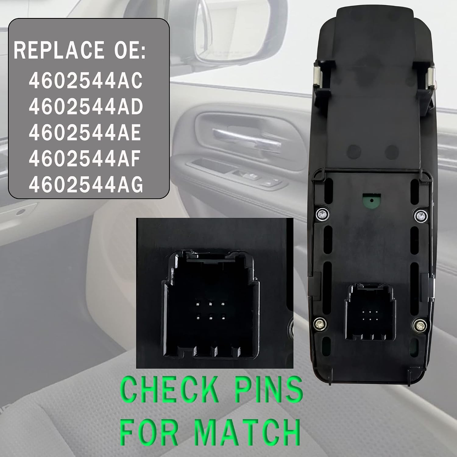 Front Passenger Side Power Window Switch with Auto Compatible with 2008-2012 Dodge Grand Caravan, Chrysler Town & Country, Liberty, Dodge Ram 1500, 2009-10 Journey, 07-2011 Nitro,6 Pins