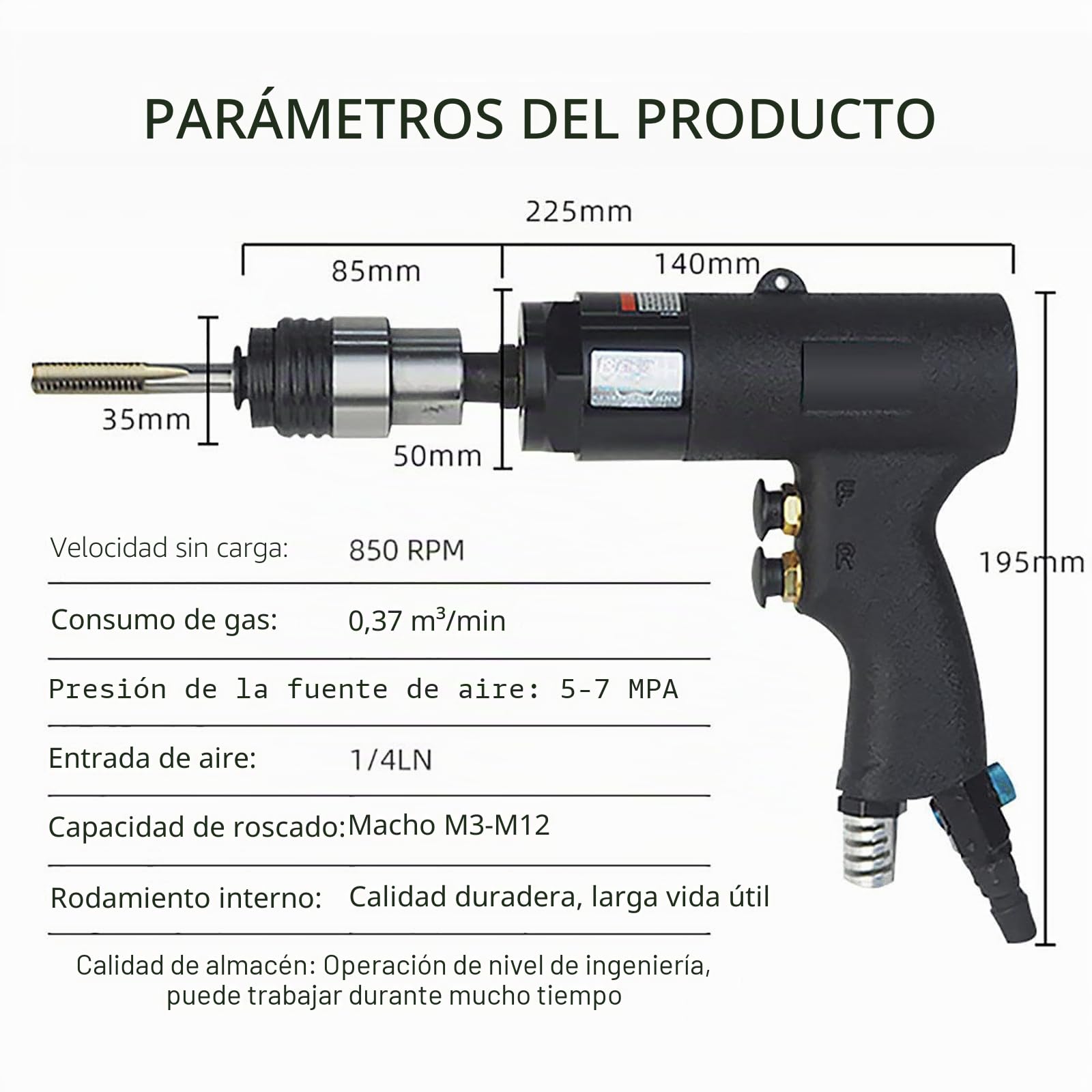 MáQuina Roscadora NeumáTica M3-M12, MáQuina Roscadora NeumáTica con Cabezal Autoblocante, Velocidad Ajustable, para Roscar Acero, Hierro, Cobre, Aluminio, PláStico