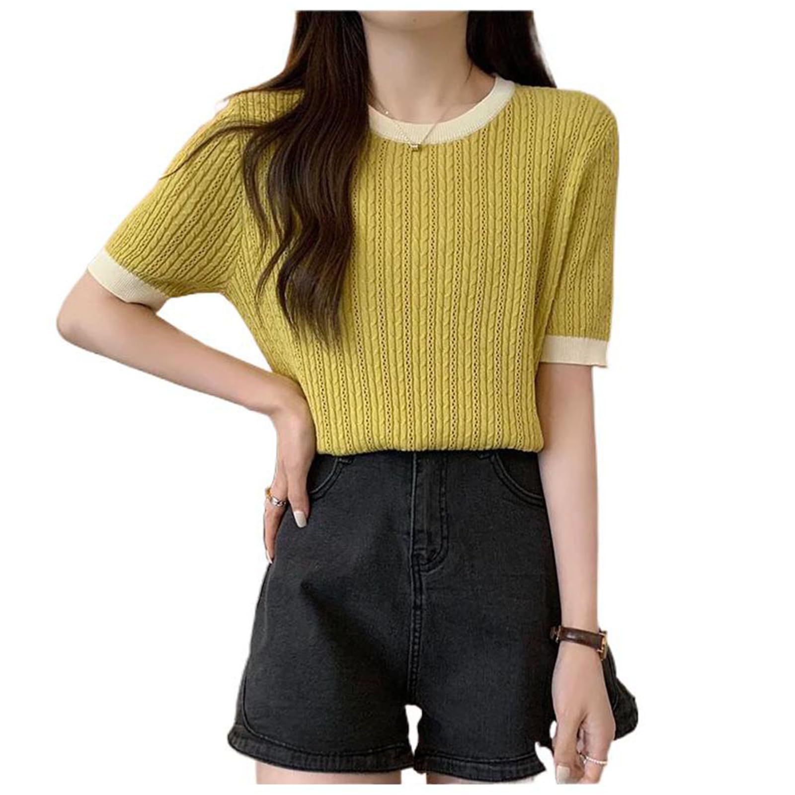 Maglia Oversize Donna, Top Morbido a Maniche Corte e Collo Tondo per Estate