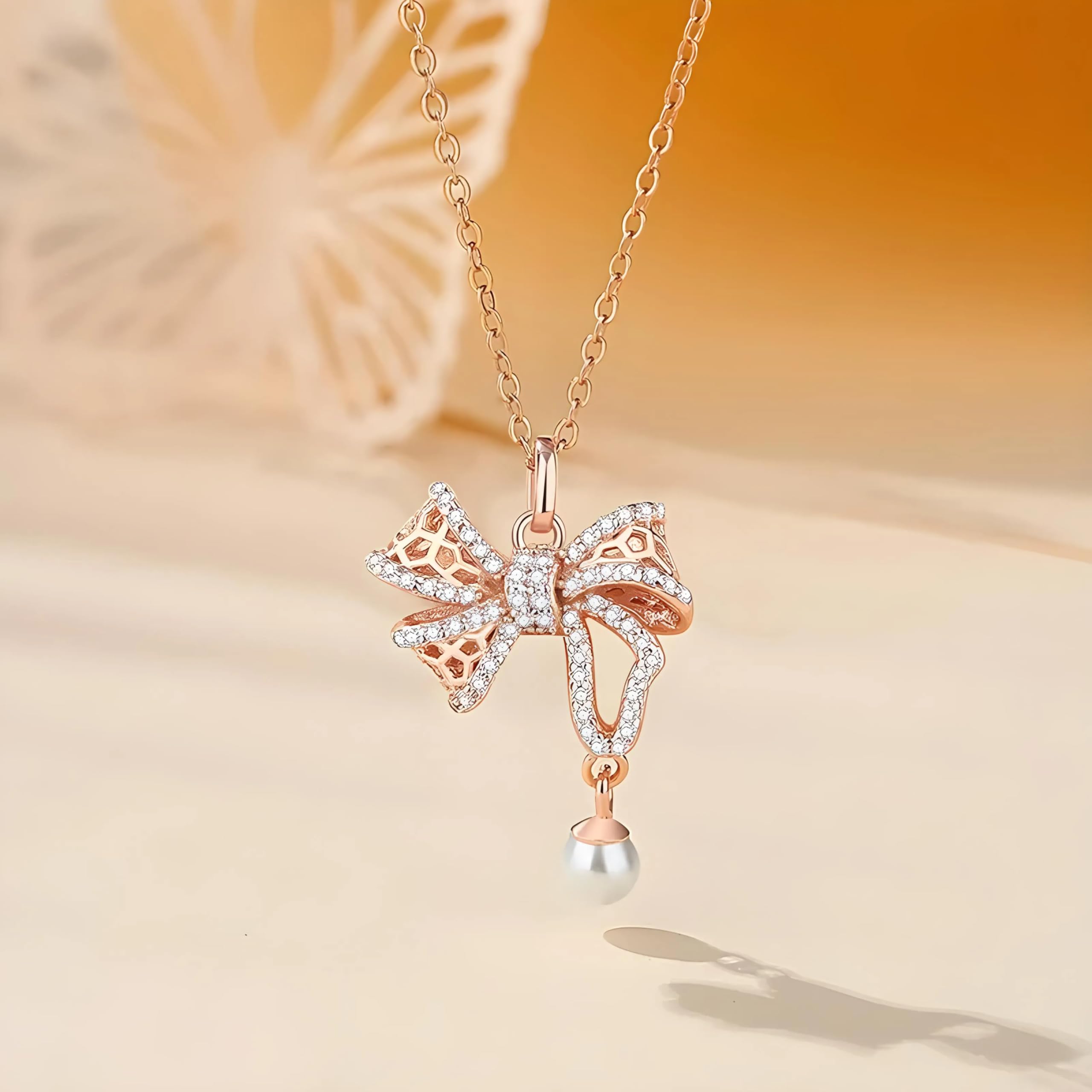 Feng Shui Akcesoria dziewczęce European Pave AAA CZ Bow-knot 925 Sterling Silver naszyjnik łańcuszek dla kobiet prezent urodzinowy biżuteria ślubna-T88 prezent urodzinowy
