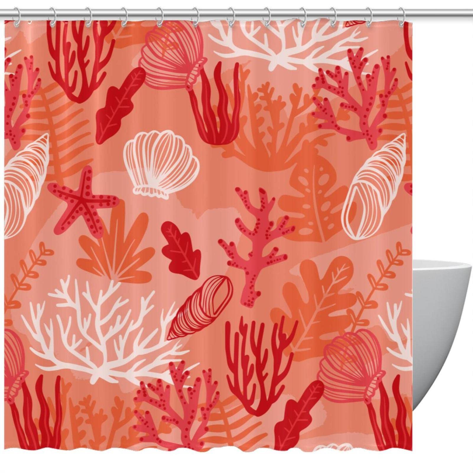 Rideau de douche imperméable motif mer accessoire de bain étoiles de mer et conque 183 x 183 cm