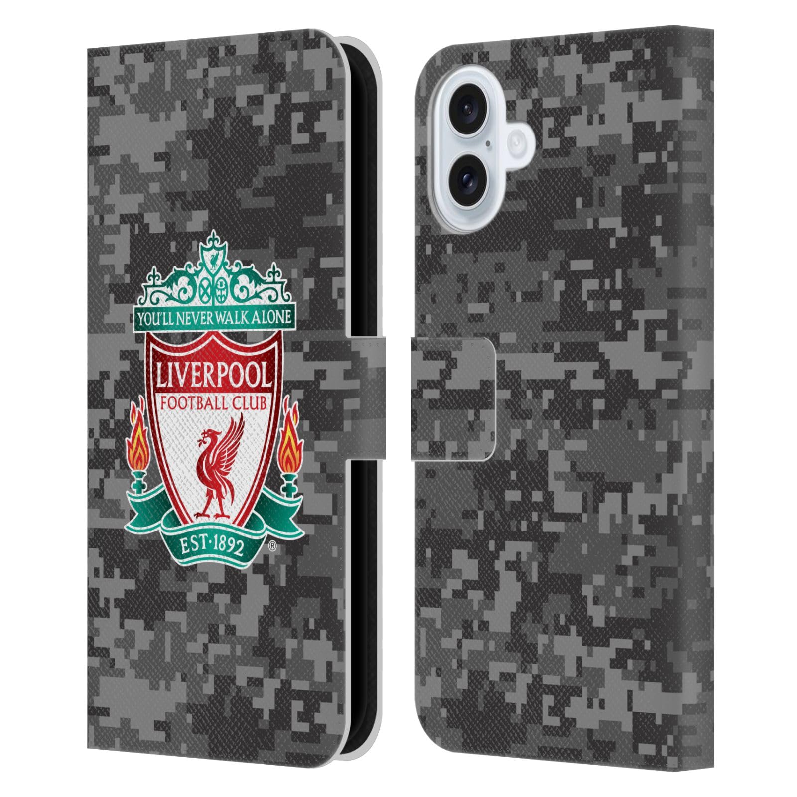 Head Case Designs Officially Licensed Liverpool Football Club Away Colours Crest Digital Camouflage Leather Wallet Case Compatible With Apple iPhone 16 Plus