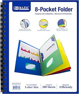 BAZIC Products 8 Pockets Folder Portfolios w/Double Loop Wire Binding, Letter Size Paper Folders for Office Business Document Papers Organizer, 1-Pack