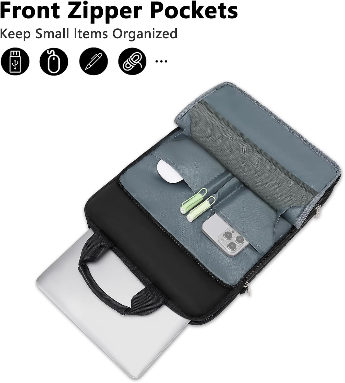 MOSISO Vertical Laptop Shoulder Bag, 15-15.6 inch Double Layer Fluffy Padded Computer Bag Compatible with MacBook Pro 16 inch, HP, Dell, Lenovo, Asus Notebook with Front Raised Pocket & Belt, Black - Image 5