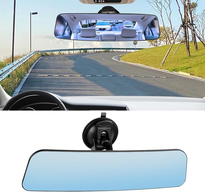 Espelho retrovisor interno convexo ASUBHA grande angular ajustável com ventosa – 22 x 23,98 cm