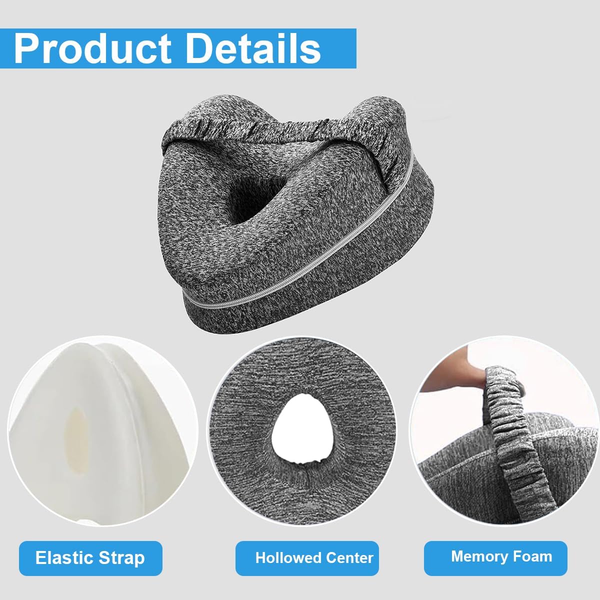 Ergonomisches Seitenschläferkissen, Kniekissen für Seitenschläfer, Memory Schaum mit Gürtel Orthopädisches Kissen für Bein, Kissen Schwangerschaft für Stützt Beine, Knie, Rücken - Grau