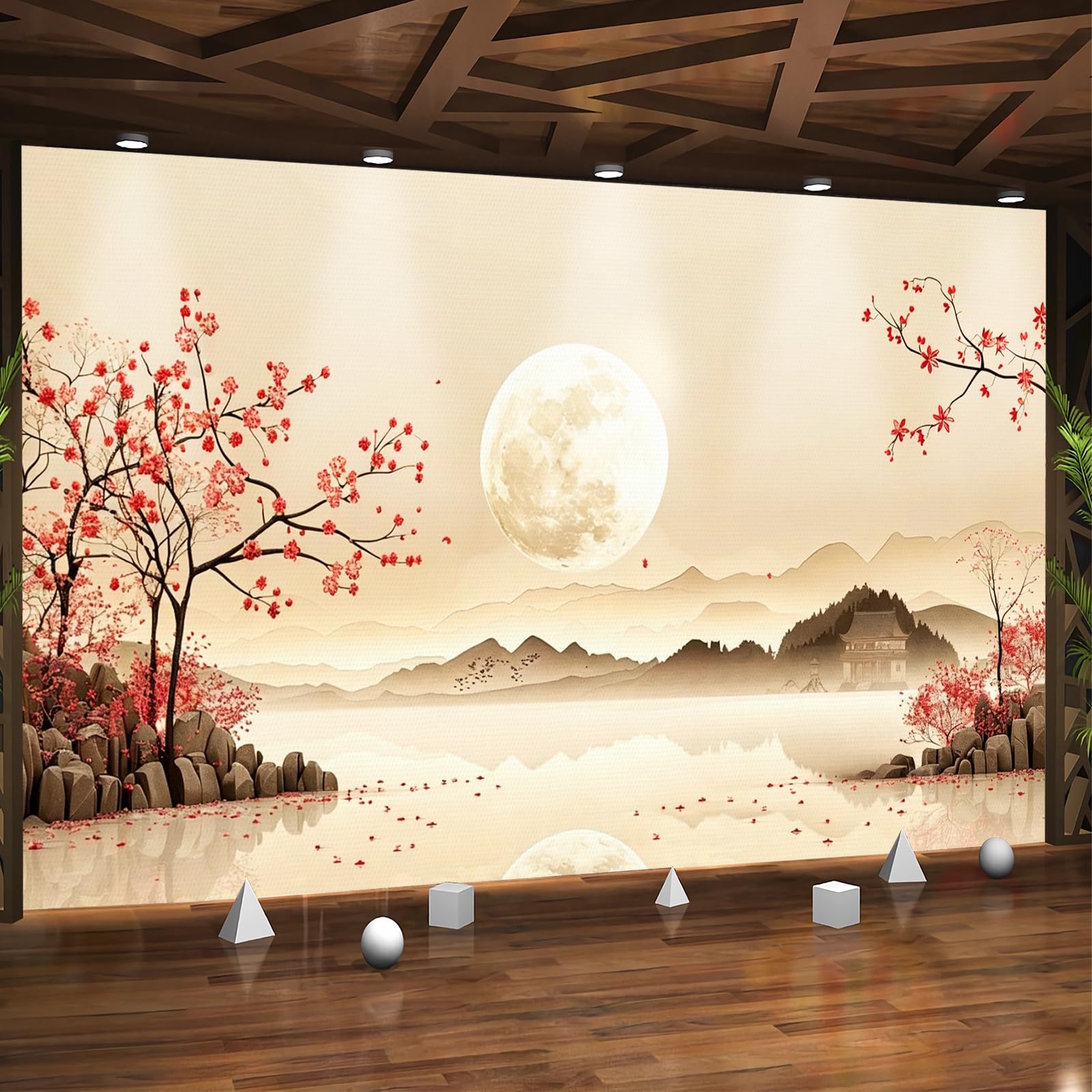 Carta da parati effetto 3D Paesaggio Montano E Acquatico 300 x 210 cm Murale Non Tessuto Stile Cinese Fotomurale Stampa HD Moderna Poster Per Soggiorno E Camera Da Letto Design 1M3644