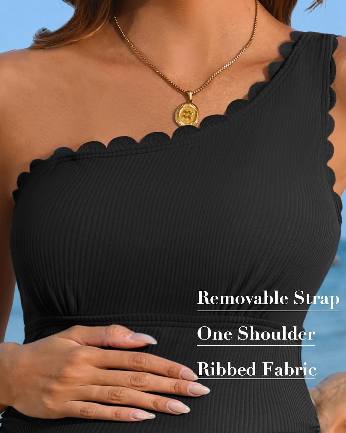 Charmo Scalloped One Shoulder Maternity Swimsuit Ribbed One Piece Pregnancy Ruched Bathing Suit for Women Swimwear 2025 - Image 4