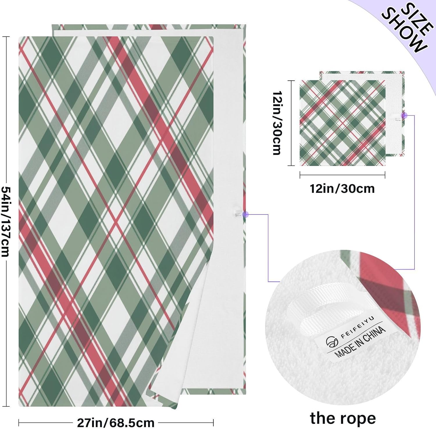 Hand Towels Premium Soft and Highly Absorbent Plaid Pattern with Diagonal Lines 2 Pcs Towels for Bathroom Set 100% Cotton Decorative Face Towels