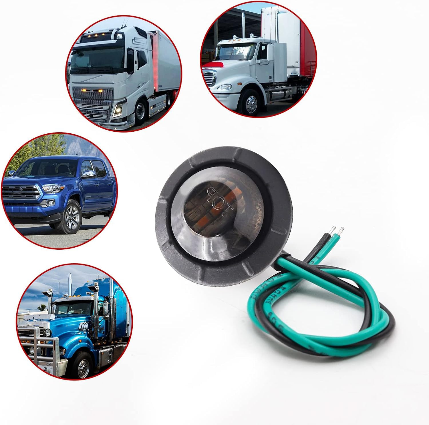10PCS Luci di posizione laterali 12V Rotonde 3 LED Luci di posizione per camion con rimorchio 3/4" Spie di indicatore di lenti fumogene per auto, autobus, furgoni, camion (verde)