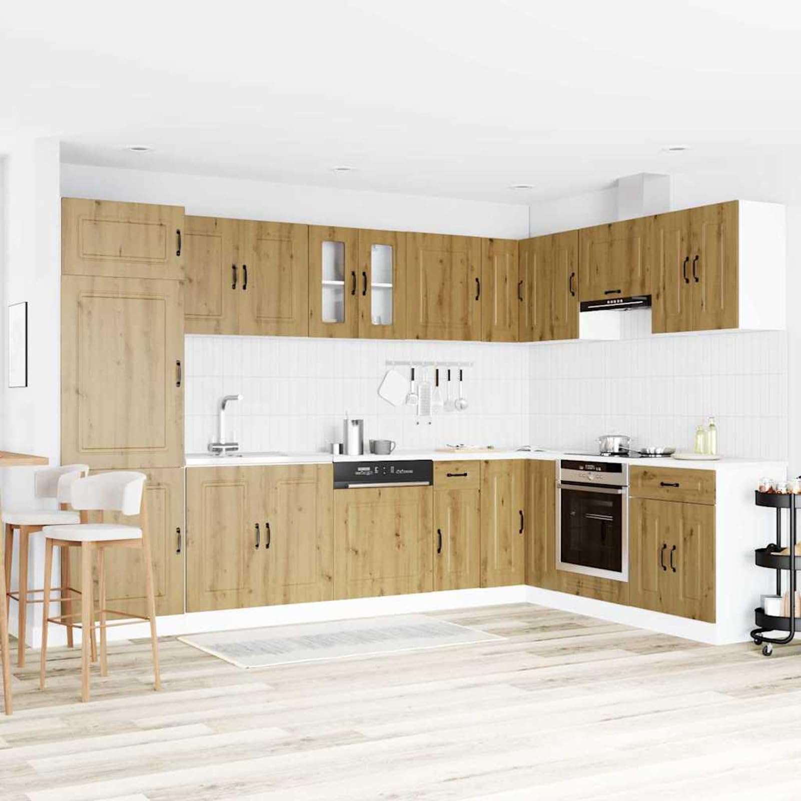ATOMSTACK MAKER Armadietto da cucina Kalmar a 2 ante a filo in rovere Artisan 80 x 46 x 81,5 cm, in legno, per cucina e sala da pranzo, moderno, stabile, capiente