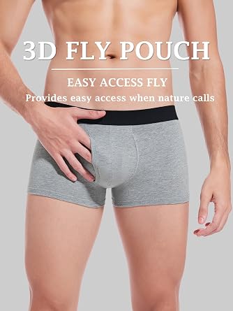 Men's Cotton Underwear Short Leg Underwear Pack Soft Waistband Open-fly No-ride-up Trunk Underpants 3 Pack